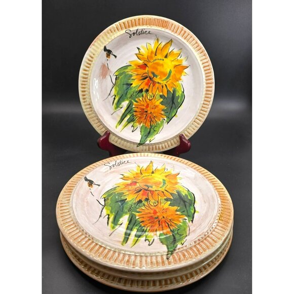 Handcrafted Pottery Barn Plates Solstice Sunflower Set Of 4 9.25" Ceramic DH1330 - Picture 1 of 7